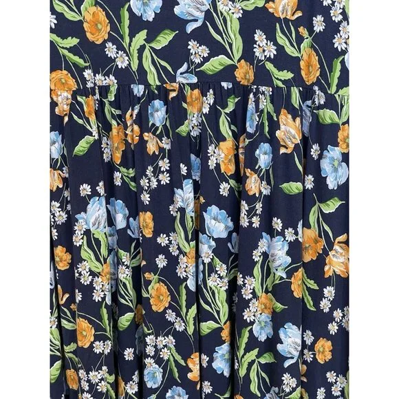 Draper James Dress Womens Size Large Blue Floral Garden Stretch Ruffle - Picture 4 of 9